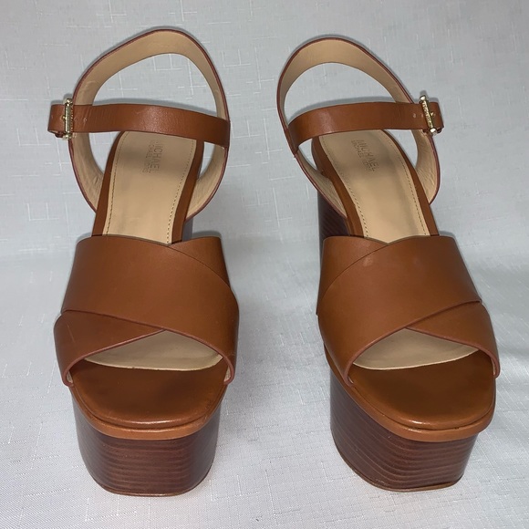 🆕 Michael Kors Platform Sandal Women's 8.5 Sia Leather Brown Boho Sexy Trendy - Picture 7 of 14